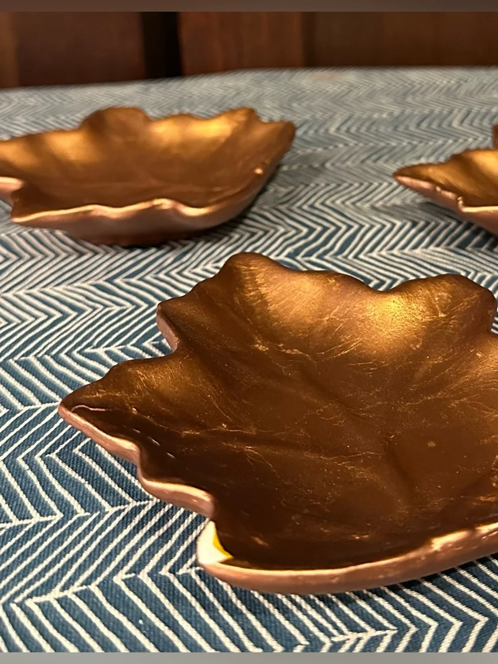 Pier 1 Imports • set of 3 bronze colored leaf dishes • ceramic • in box